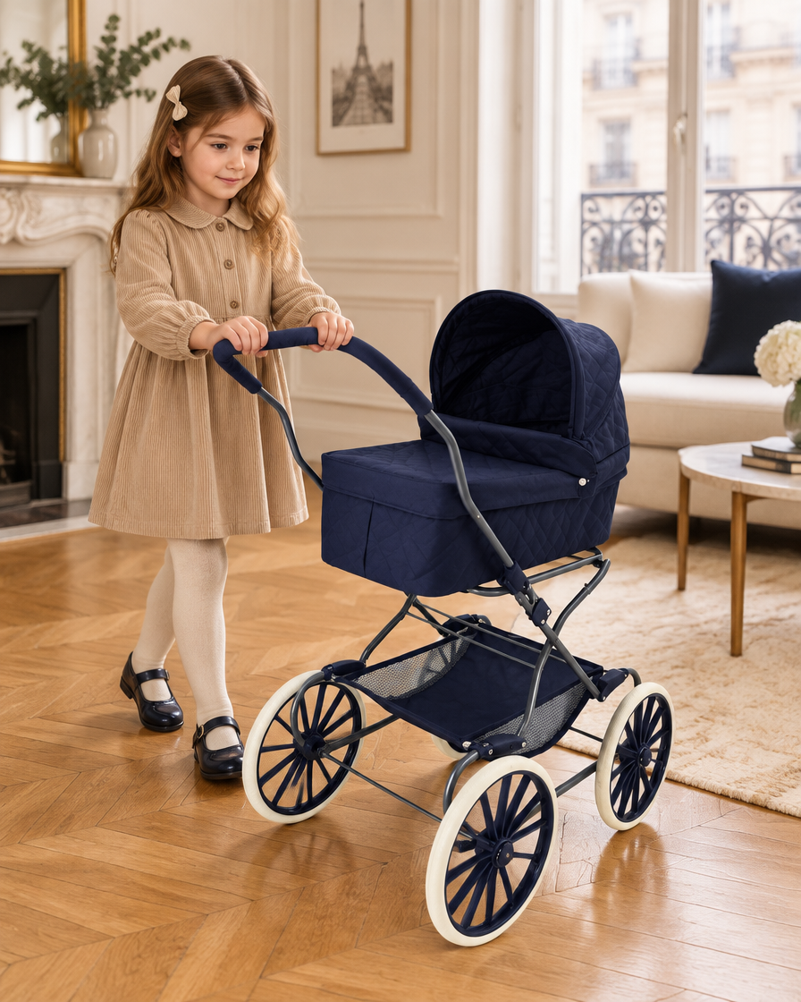 Landau Poupée Vintage Bleu Marine 95cm Édition Limitée