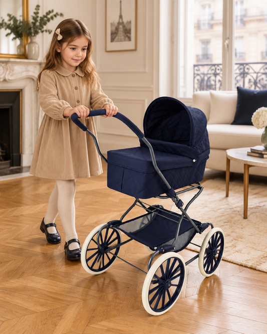 Landau Poupée Vintage Bleu Marine 95cm Édition Limitée