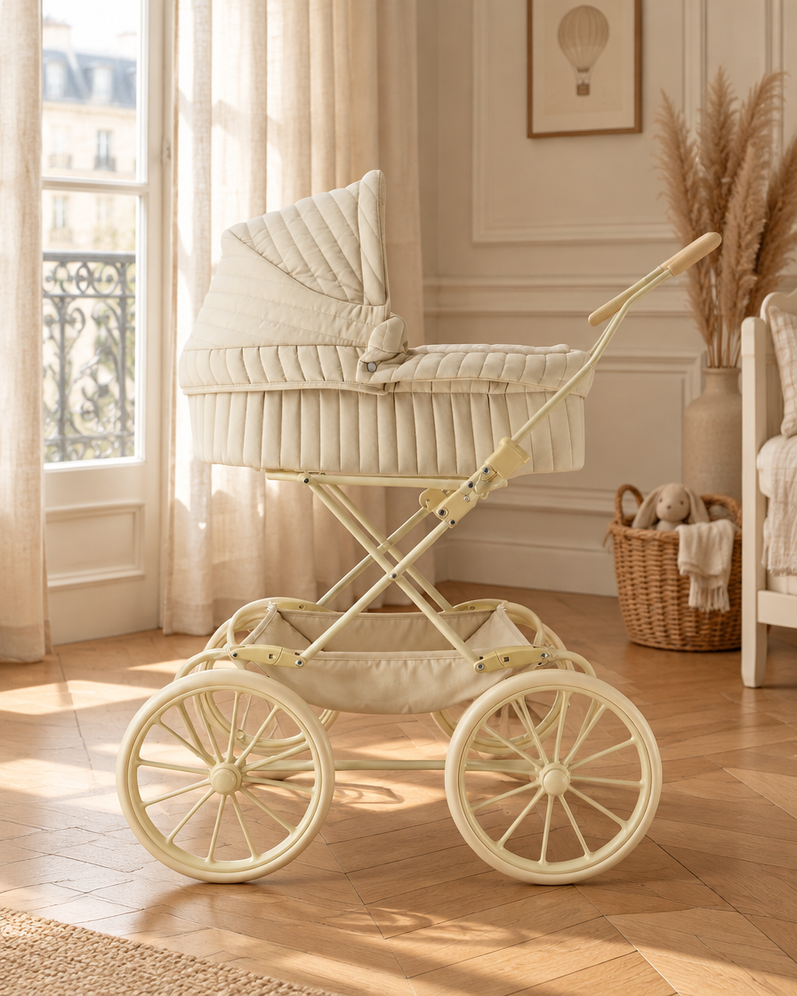 Landau Vintage Crème 95 dans une chambre d'enfant haussmannienne